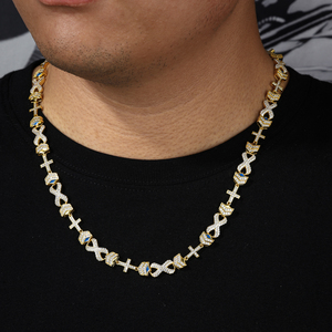 925 Silver Moissanite Diamond Cross Infinity <b>Link</b> Chain Mens Iced Tennis Necklace Custom Luxury Designer <b>Jewellery</b> Gift Look - Product Image 2