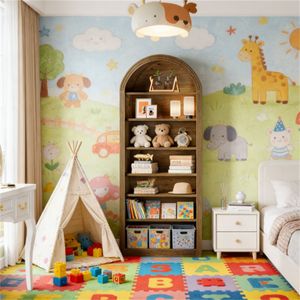 Libreria in Legno ad Arco Alto con Scaffale Portaoggetti per Organizzazione e Esposizione di Libri per Bambini e Adolescenti - Product Image 1