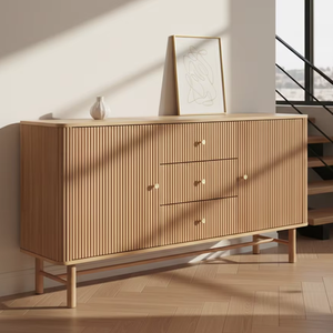 Cómoda Minimalista Kaede de Madera de Teca Maciza con 3 Cajones, Acabado Natural, para Dormitorio, Almacén y Muebles de Interior Comerciales - Product Image 4