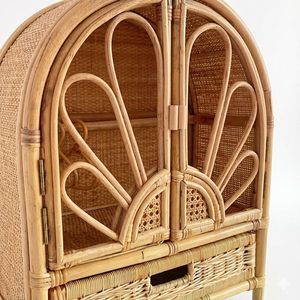 Natural Rattan Doll Wardrobe With <b>Drawer</b> And Hangers Miniature <b>Clothes</b> Storage Cabinet Boho Kids Nursery Furniture Play Toy Set - Product Image 2