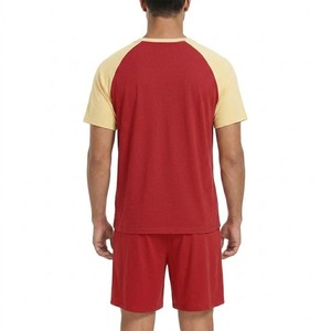 Ensemble t-shirt et short pour homme de qualité supérieure, rouge et crème, avec poche et short assorti, col rond, tenue décontractée d'été - Product Image 6