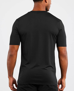 T-shirt décontracté pour homme de haute qualité, noir, coupe classique, style streetwear, manches courtes, col rond, tissu jersey respirant en spandex/polyester - Product Image 3