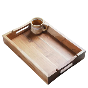 Excellent Natural Wood Round Serving <b>Tray</b> With Handles for Home Hotels & Restaurant Tabletop Food <b>Snacks</b> & Drinks <b>Trays</b> - Product Image 4