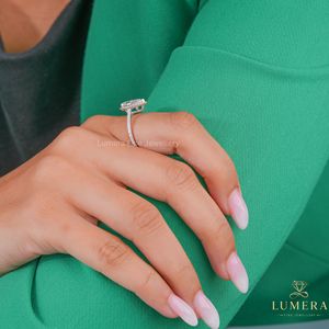 Exquisite Pear Cut Lab Grown Diamond IGI Certified <b>Ring</b> With Radiant Halo Surround, Fully Diamond Pave Band, <b>Open</b> Basket <b>Ring</b> - Product Image 6