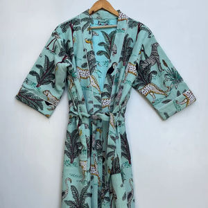 Peignoir de spa en coton gaufré à motif floral unisexe - Product Image 1