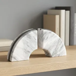 Marble Bookends Geometric Shape Minimalist Design Stone Page <b>Holders</b> for Home Office Decor 2pcs - Product Image 6