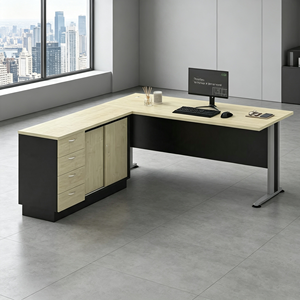 Modern Executive L-Shaped <b>Desk</b> Chipboard Melamine Surface Freestanding Design Integrated Storage <b>Cabinet</b> Hospital Use - Product Image 4