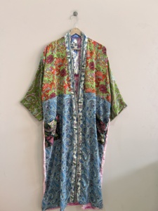Boho Style Women's Silk Kimono Indian Patchwork Robe Perfect Vacation Wear Nightwear V-neck - Product Image 6