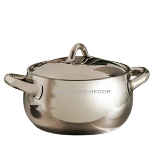 Traditional Silver Casserole Dish Stainless Steel Metal Round Shape And <b>Copper</b> Double Handle Kitchenware Home Hotel Use - Product Image 2