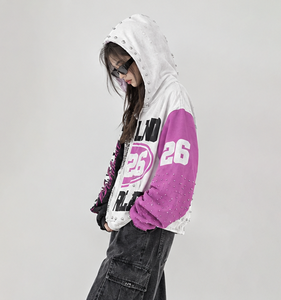 Sudaderas con capucha y cremallera extragrandes personalizadas con estampado gráfico y mangas de cristal con bloques de color, estilo urbano, para unisex. - Product Image 6