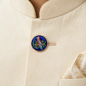 Botones de Lujo Personalizados de Latón con Diseño de Pájaro Higuera Pintado a Mano, Botón Metálico Esmaltado en Crema para Traje, Blazer y Abrigo de Hombre - Product Image 3