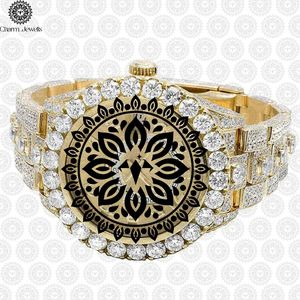 Charm Jewells Luxury Women's Yellow Gold <b>Diamond</b> <b>Watch</b> Round Analog Sapphire Crystal Folding Clasp 38mm Quartz Movement - Product Image 2