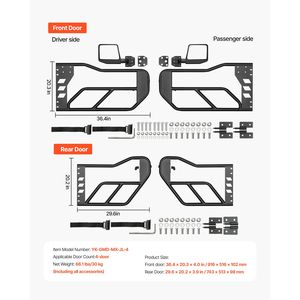Portiere Tubolari Stile Avventura per Jeep a 4 Porte con Specchietti Retrovisori Certificati DOT e Coperture Specchietti Anteriori e Posteriori per Jeep - Product Image 3