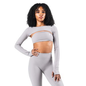 Haut court à manches longues pour femme, coupe ajustée, tissu léger, style superposé, idéal pour le sport, le yoga et la gym - Product Image 1