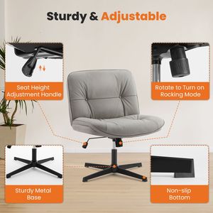 Sedia da Ufficio Senza Braccioli con Gambe Incrociate, Seduta Larga, Girevole, Regolabile in Altezza, Senza Ruote, Confortevole - Product Image 3