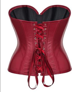 Corset Bustier Reducteur de Taille pour Femme en Cuir Véritable Rouge, Sans Bretelles, avec Fermeture Éclair Frontale - Product Image 2