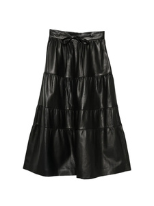 Premium Schafsleder Mehrstufiger Maxi-Rock in Knielänge für Damen in Schwarz Muster & Anpassung Möglich - Product Image 3