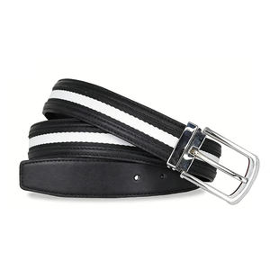 Ceinture pour homme en cuir de vachette avec boucle en acier et sangle en polyester tressée, style décontracté, vente en gros - Product Image 2