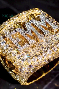Anillo de cóctel de moissanita, plata 925, chapado en oro de 22k, engaste pavé, letra EMM, joyería hiphop para hombre - Product Image 4