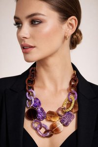 Collier en résine, collier à maillons épais, bijoux en résine violette, collier en résine marron, collier statement de luxe, perles en résine faites à la main - Product Image 6