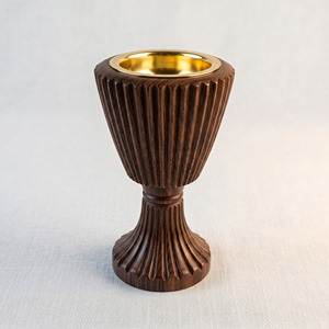 <b>Fluted</b> Wooden Chalice Bakhoor Burner With Brass Cup Ribbed Pedestal Incense Holder Luxury Oud Burner For Home Decoration - Product Image 1