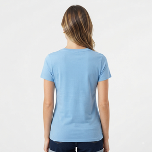 T-shirt à col en V pour femme Hawk Eye, manches courtes, couleur unie, décontracté, respirant, jersey 100% coton, coupe régulière, haut pour le printemps et l'été - Product Image 3
