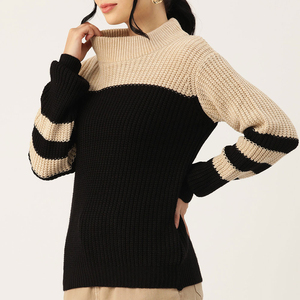 Pull en maille décontracté à col roulé pour femme, manches longues, côtelé, boutonné sur le devant, anti-boulochage, pour l'automne - Product Image 5