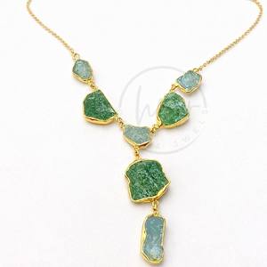 Hermoso Collar de Cadena Vintage con Aventurina y Aguamarina en Bruto, Chapado en Oro sobre Latón, Joyería de Piedras Preciosas Naturales para Mujer - Product Image 3