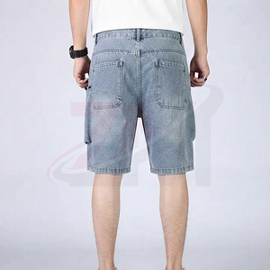Men's Light Wash Denim Cargo Shorts Mid Waist Casual Summer Cotton Shorts With Pockets Breathable Woven Style - Product Image 4