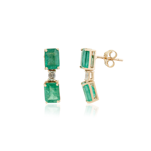 New Collection Hot Sale Octagon Cut Emerald & Diamond K14 Original Yellow Gold Drop <b>Earrings</b> For Women May Birthstone Jewelry - Product Image 3
