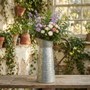 Rustic Galvanized Metal Milk Jug <b>Vase</b> with Antique Brass Handle Farmhouse <b>Decorative</b> Flower Pitcher for Home & Garden Decor <b>Vase</b> - Product Image 4