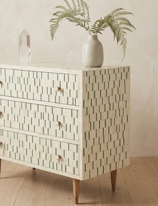 Aparador Moderno de Madera Maciza con Incrustaciones de Hueso, Cajonera de Almacenamiento de Tres Niveles, Cómoda Tallada para Dormitorio, Sala de Estar, Comedor - Product Image 3