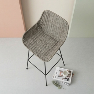 Modern Wicker <b>Bar</b> <b>Stool</b> Woven Bucket <b>High</b> Chair With Black Metal Legs For Contemporary Kitchen Island Cafe Restaurant Seating - Product Image 6