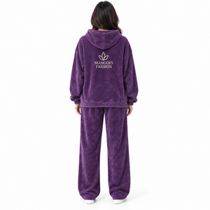Conjunto Deportivo de Hombre MANGOES FASHION, Pantalones y Sudadera con Capucha de Pana Morada 100% Algodón, Corte Regular, Largo Completo, Color Sólido, Verano, Tejido Grueso - Product Image 2