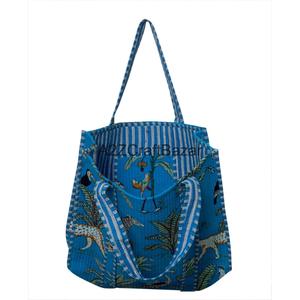 Women's Large Cotton Quilted Tote <b>Bag</b> Sustainable Sturdy Leather Bohemian Style with Fashionable Handles for Grocery Shopping - Product Image 3