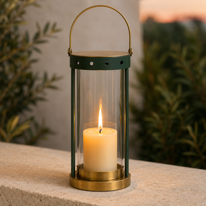 Soft Luxury Metal Glass Candle <b>Lantern</b> Designed With An Elegant <b>White</b> Finish And Warm Brushed Gold Detailing Tall Architectural - Product Image 5