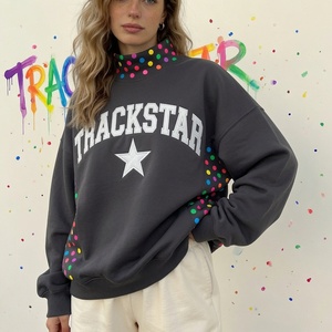 Sweat-shirt d'hiver vert oversize pour femme avec motif étoile Trackstar et empiècements latéraux à pois colorés, écologique - Product Image 4