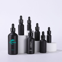 Bouteilles en verre avec collier noir, 10ml, 15ml, 30ml, 50ml, 100ml, bouteille d'huile essentielle, huile de barbe, compte-gouttes noir mat