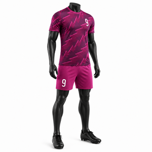 Ensemble de maillots de football pour hommes, rose, imprimé animal/léopard/floral, logo sur le devant, manches courtes, évacuation de l'humidité, 100% polyester, coupe athlétique - Product Image 2