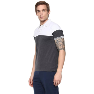 T-shirt en tricot rayé à manches courtes pour homme, col rond, coupe classique, style décontracté, gris, bleu marine, design bicolore - Product Image 4