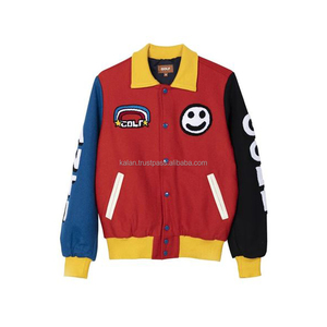 Veste en laine universitaire KVJ135 pour hommes personnalisée vêtements d'hiver broderie amusante rouge noir bleu jaune avec patch en chenille sans col - Product Image 1