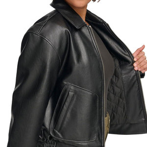 Veste en cuir pour femme avec logo personnalisé imprimé, couleur unie, streetwear, prix bas, veste en cuir pour femme - Product Image 5