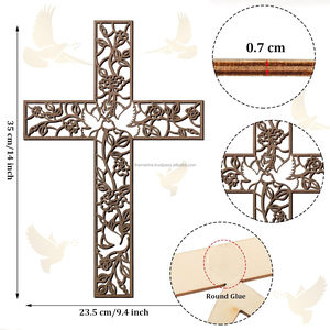 Croix murale en bois poli avec conception de fleurs croix murale décorative de salon de maison religieuse rustique - Product Image 6