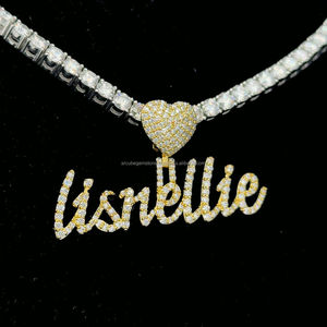 New Arrival Mini <b>Letter</b> Pendant Heart Hook <b>Necklace</b> Custom Moissanite Name Plate Pendant Women Men Jewelries - Product Image 3