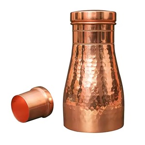 Indian Handmade Premium Quality Copper Water Bottle Carafe Hammered Design Eco-friendly Dishwasher Safe - Product Image 3