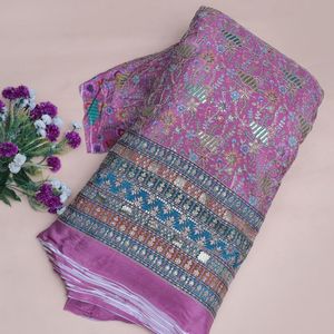 ผ้าเครปสีชมพูออร์คิดลายดอกไม้แบบอาหรับพิมพ์ลายเส้นสายพันธุ์ไม้ประดับสำหรับชุดกะฟตันตะวันออกกลาง สหราชอาณาจักร - Product Image 1