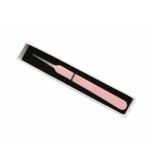 Pince à épiler professionnelle pour extensions de cils, en acier inoxydable durable, revêtement couleur pêche nude, pointe fine, droite - Product Image 1
