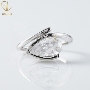 3.10 CT Pear Cut <b>Diamond</b> <b>Ring</b>, East To West Half Bezel Set 14K White Gold Engagement <b>Ring</b>, Anniversary Gift for Women - Product Image 1