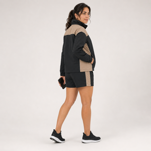 Bulk Custom <b>Women's</b> Nylon <b>Jacket</b> Shorts Set High Collar Wind Resistant Polyester Woven Custom Print Apparel Supplier - Product Image 2