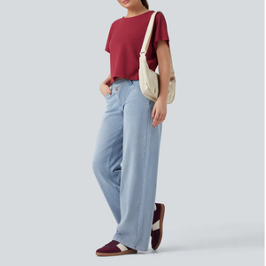 Haut court d'été pour femme, tricot côtelé à manches courtes, couleur unie personnalisable, coupe ajustée ou ample, boutonné – Meilleure vente - Product Image 5